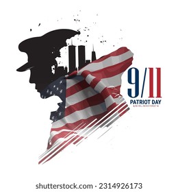 Vector patriot day illustration. We will newer forget 9\11. Vector patriotic illustration with american flag and silhouette of police officer