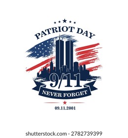 Vector patriot day illustration. We will newer forget 9.11. Vector patriotic illustration with american flag