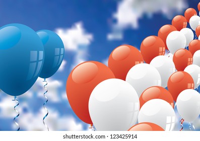 vector patriotic background with balloons over cloudy sky