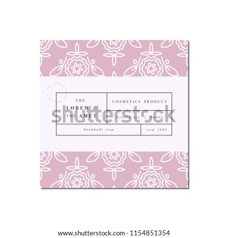 Vector patten for cosmetics with label template design. Pattern or wrapping paper for package and beauty salons. Botanical collection. Organic, natural cosmetic
