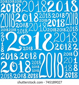 Vector pattern of 2018 number. New Year background texture for greeting card, gift box wrapping, decoration.