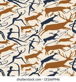 Vector pattern about hunting with primitive figures