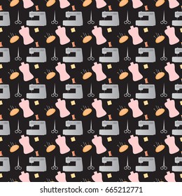 vector pattern about sewing on black background