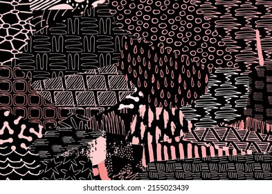 Vector pattern. Abstract background with brush strokes. Monochrome hand drawn texture. Modern graphic design.Hand drawn striped.	