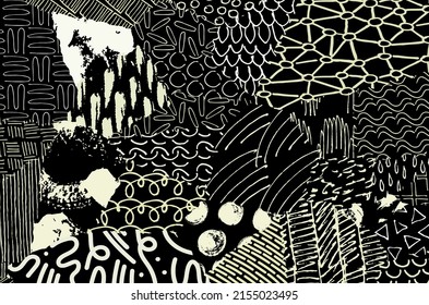 Vector pattern. Abstract background with brush strokes. Monochrome hand drawn texture. Modern graphic design.Hand drawn striped.	