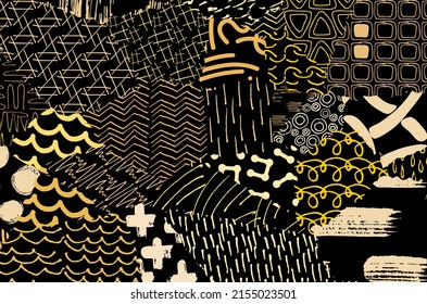 Vector pattern. Abstract background with brush strokes. Monochrome hand drawn texture. Modern graphic design.Hand drawn striped.	