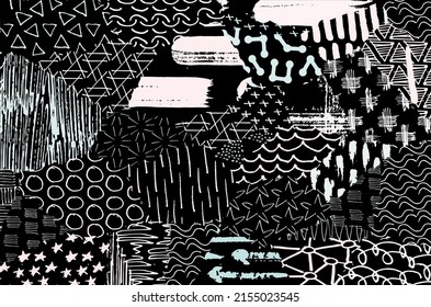 Vector pattern. Abstract background with brush strokes. Monochrome hand drawn texture. Modern graphic design.Hand drawn striped.	