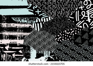 Vector pattern. Abstract background with brush strokes. Monochrome hand drawn texture. Modern graphic design.Hand drawn striped.	