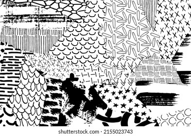 Vector pattern. Abstract background with brush strokes. Monochrome hand drawn texture. Modern graphic design.Hand drawn striped.	