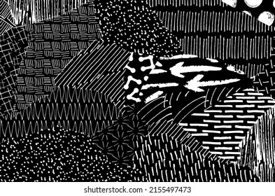 Vector pattern. Abstract background with brush strokes. Monochrome hand-drawn texture. Modern graphic design.Hand-drawn striped.	
