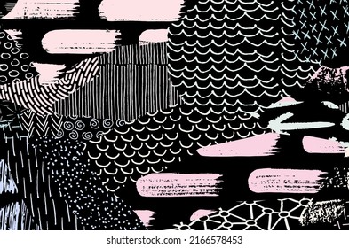 Vector pattern. Abstract background with brush strokes. Monochrome hand-drawn texture. Modern graphic design.Hand-drawn striped.	
