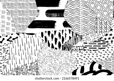 Vector pattern. Abstract background with brush strokes. Monochrome hand-drawn texture. Modern graphic design.Hand-drawn striped.	
