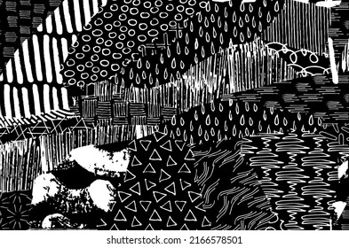 Vector pattern. Abstract background with brush strokes. Monochrome hand-drawn texture. Modern graphic design.Hand-drawn striped.	
