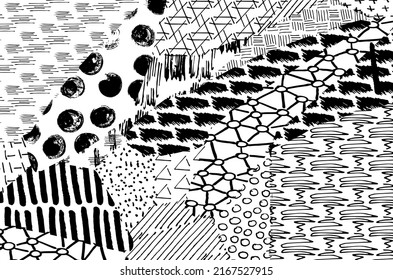 Vector pattern. Abstract background with brush strokes. Monochrome hand-drawn texture. Modern graphic design.Hand-drawn striped.	
