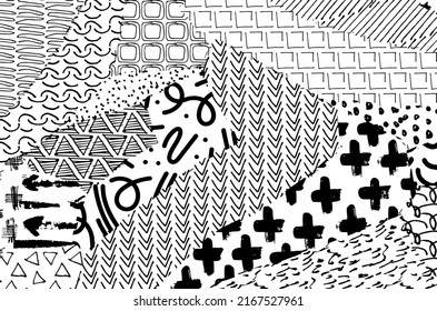 Vector pattern. Abstract background with brush strokes. Monochrome hand-drawn texture. Modern graphic design.Hand-drawn striped.	

