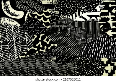 Vector pattern. Abstract background with brush strokes. Monochrome hand-drawn texture. Modern graphic design.Hand-drawn striped.	
