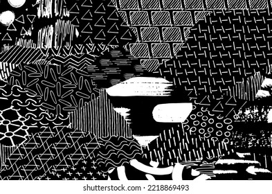 Vector pattern. Abstract background with brush strokes. Monochrome hand drawn texture. Modern graphic design.Hand drawn striped.	

