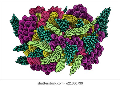 Vector pattern abstract background with colorful ornament. Hand draw illustration.