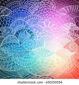 Vector pattern abstract background with colorful ornament. Hand draw illustration, coloring book zentangle motif.