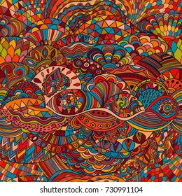 Vector pattern abstract background with colorful ornament. Hand draw illustration, coloring book zentangle. Algae sea motif.