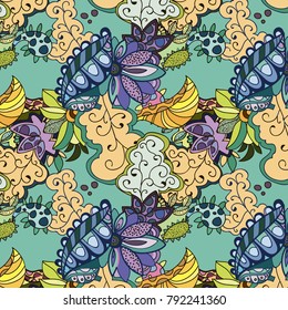 Vector pattern abstract background with colorful ornament. Hand draw illustration.
