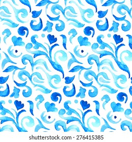 Vector pattern abstract  decor. Original floral seamless background. Blue colors watercolor 