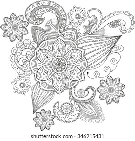 Vector pattern with abstract decor ornament with flowers, damask background with floral elements