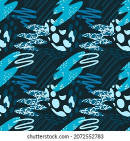 Vector pattern with abstract elements, geometric shapes, blue colors. Single elements for decor, scrapbooking, design, postcards, posters