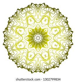 Vector Pattern With Abstract Floral Round Ornament. Oriental Pattern. Indian, Moroccan, Mystic, Ottoman Motifs. Anti-Stress Therapy Pattern. Green olive gradient.