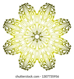 Vector Pattern With Abstract Floral Round Ornament. Oriental Pattern. Indian, Moroccan, Mystic, Ottoman Motifs. Anti-Stress Therapy Pattern. Green olive gradient.