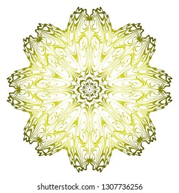 Vector Pattern With Abstract Floral Round Ornament. Oriental Pattern. Indian, Moroccan, Mystic, Ottoman Motifs. Anti-Stress Therapy Pattern. Green olive gradient.