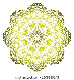 Vector Pattern With Abstract Floral Round Ornament. Oriental Pattern. Indian, Moroccan, Mystic, Ottoman Motifs. Anti-Stress Therapy Pattern. Green olive gradient.