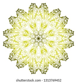 Vector Pattern With Abstract Floral Round Ornament. Oriental Pattern. Indian, Moroccan, Mystic, Ottoman Motifs. Anti-Stress Therapy Pattern. Green olive gradient.