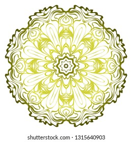 Vector Pattern With Abstract Floral Round Ornament. Oriental Pattern. Indian, Moroccan, Mystic, Ottoman Motifs. Anti-Stress Therapy Pattern. Green olive gradient.