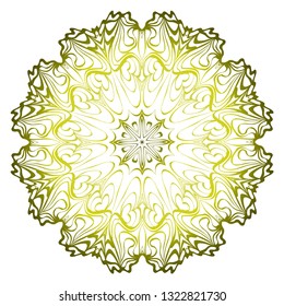 Vector Pattern With Abstract Floral Round Ornament. Oriental Pattern. Indian, Moroccan, Mystic, Ottoman Motifs. Anti-Stress Therapy Pattern. Green olive gradient.