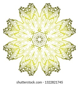 Vector Pattern With Abstract Floral Round Ornament. Oriental Pattern. Indian, Moroccan, Mystic, Ottoman Motifs. Anti-Stress Therapy Pattern. Green olive gradient.