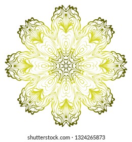 Vector Pattern With Abstract Floral Round Ornament. Oriental Pattern. Indian, Moroccan, Mystic, Ottoman Motifs. Anti-Stress Therapy Pattern. Green olive gradient.