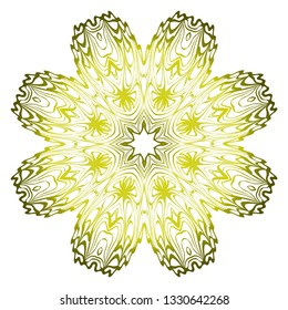 Vector Pattern With Abstract Floral Round Ornament. Oriental Pattern. Indian, Moroccan, Mystic, Ottoman Motifs. Anti-Stress Therapy Pattern. Green olive gradient.