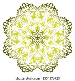 Vector Pattern With Abstract Floral Round Ornament. Oriental Pattern. Indian, Moroccan, Mystic, Ottoman Motifs. Anti-Stress Therapy Pattern. Green olive gradient.