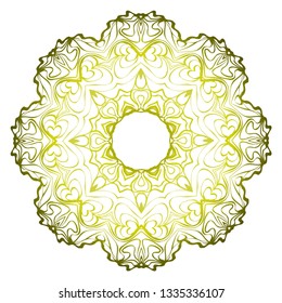 Vector Pattern With Abstract Floral Round Ornament. Oriental Pattern. Indian, Moroccan, Mystic, Ottoman Motifs. Anti-Stress Therapy Pattern. Green olive gradient.