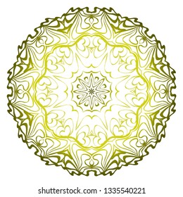 Vector Pattern With Abstract Floral Round Ornament. Oriental Pattern. Indian, Moroccan, Mystic, Ottoman Motifs. Anti-Stress Therapy Pattern. Green olive gradient.