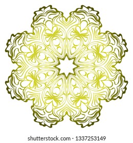 Vector Pattern With Abstract Floral Round Ornament. Oriental Pattern. Indian, Moroccan, Mystic, Ottoman Motifs. Anti-Stress Therapy Pattern. Green olive gradient.