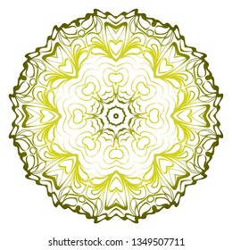 Vector Pattern With Abstract Floral Round Ornament. Oriental Pattern. Indian, Moroccan, Mystic, Ottoman Motifs. Anti-Stress Therapy Pattern. Green olive gradient.