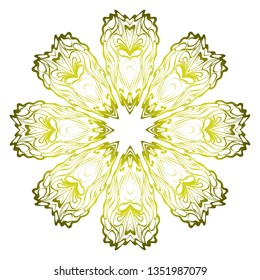 Vector Pattern With Abstract Floral Round Ornament. Oriental Pattern. Indian, Moroccan, Mystic, Ottoman Motifs. Anti-Stress Therapy Pattern. Green olive gradient.