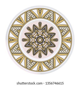 Vector Pattern With Abstract Floral Round Ornament. Oriental Pattern. Indian, Moroccan, Mystic, Ottoman Motifs. Anti-Stress Therapy Pattern.