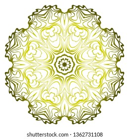 Vector Pattern With Abstract Floral Round Ornament. Oriental Pattern. Indian, Moroccan, Mystic, Ottoman Motifs. Anti-Stress Therapy Pattern. Green olive gradient.