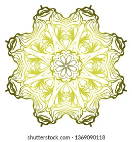 Vector Pattern With Abstract Floral Round Ornament. Oriental Pattern. Indian, Moroccan, Mystic, Ottoman Motifs. Anti-Stress Therapy Pattern. Green olive gradient.