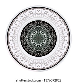 Vector Pattern With Abstract Floral Round Ornament. Oriental Pattern. Indian, Moroccan, Mystic, Ottoman Motifs. Anti-Stress Therapy Pattern