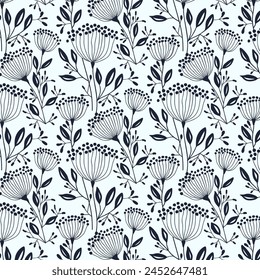 Vector pattern of abstract flowers.Seamless vector pattern of abstract monochromatic flowers on a white background.