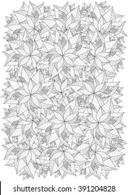 Vector pattern with abstract leaves. Coloring book page for adult.  Format A4